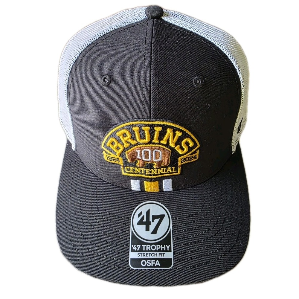 Boston Bruins Centennial 47 Brand NHL Hockey Trophy Stretch Fit Hat‎ Cap OSFA